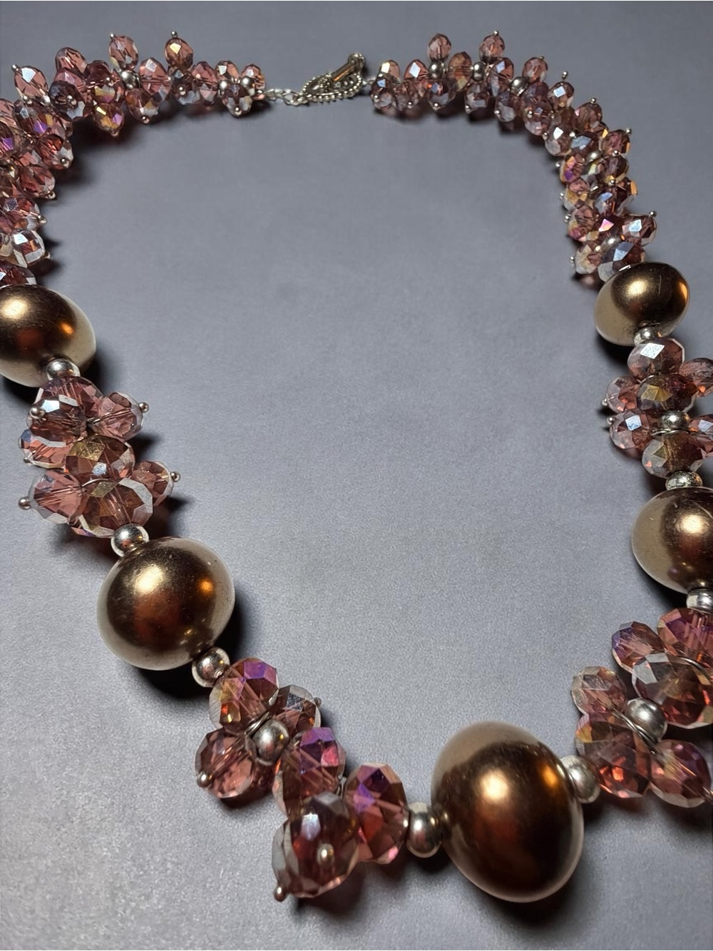 Elegant Pink Crystal and Gold Bead Statement Necklace
